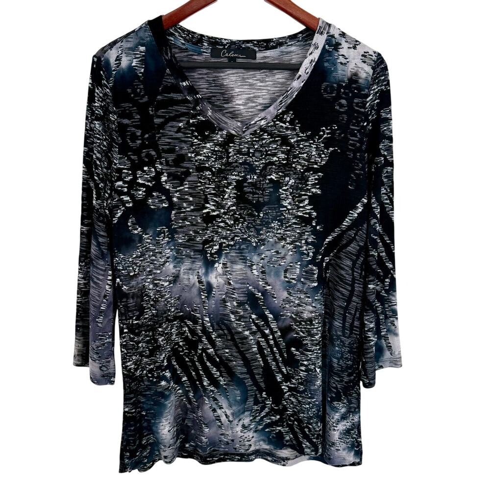Calessa Sz Small Wearable Art to Wear Artsy Blouse Shirt Top Blue Unique